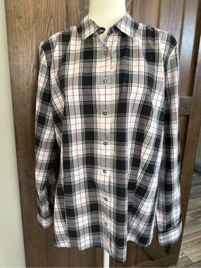 Talbots Women's Non-Iron Classic Plaid Button Front Long Sleeve Shirt